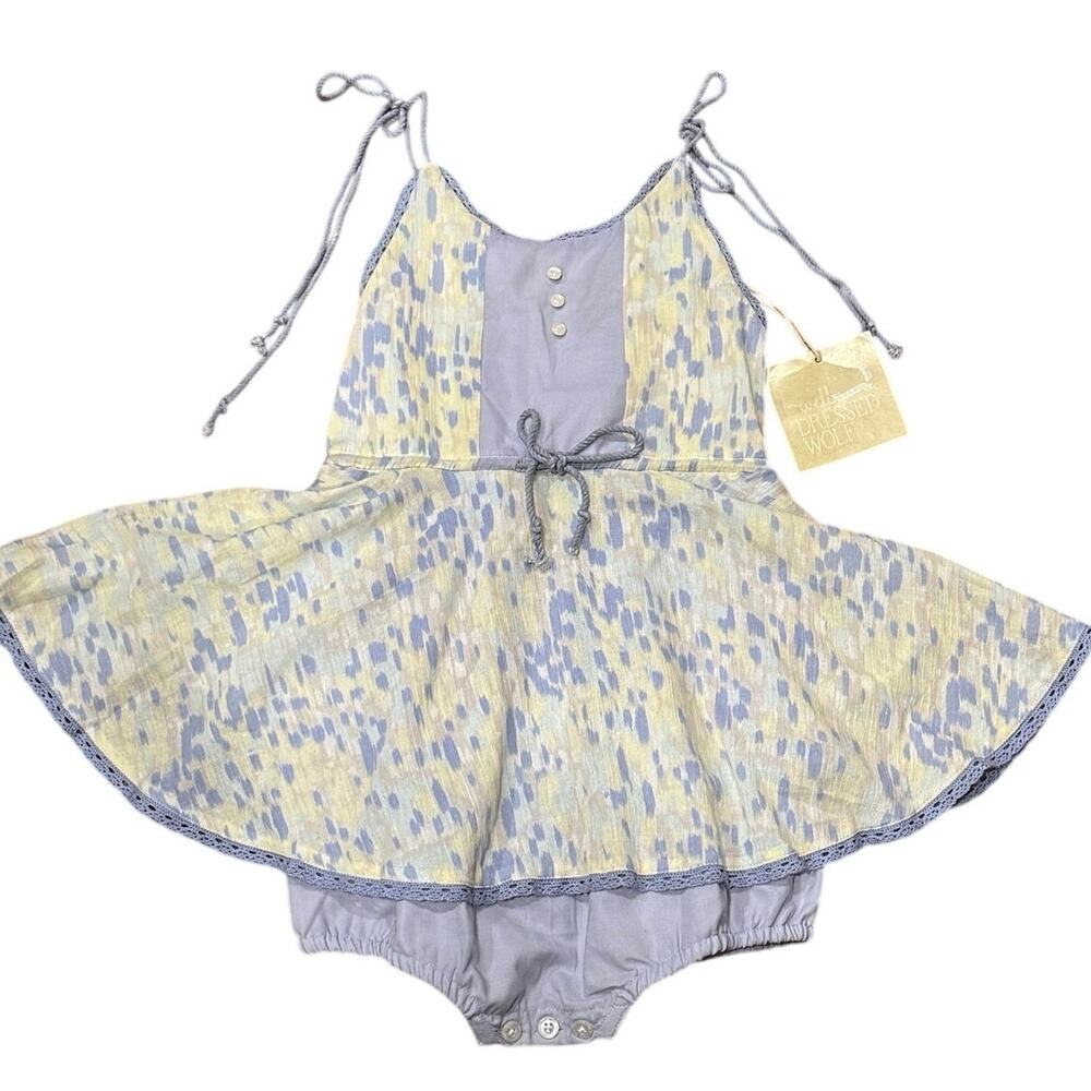 NWT Well Dressed Wolf 4T Watercolor Pastel Skirted Romper Tie Strap Boutique